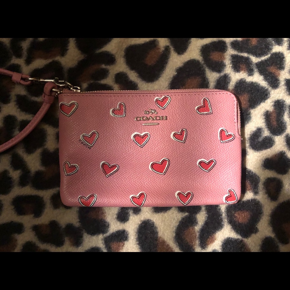Coach Pink/heart wristlet